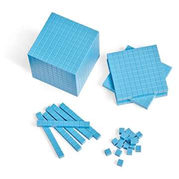 hand2mind Blue Plastic Base Ten Blocks Complete Set, Place Value Blocks, Counting Cubes for Kids Math, Base 10 Math Manipulatives for Kids, Kindergarten Homeschool Supplies (Set of 161)