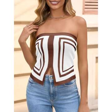 Saodimallsu Women's Strapless Crop Tube Top - Trendy Sleeveless Knit with Color Block Design