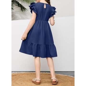 blibean Teen Girl Dress Tween Kid 2024 Semi Formal Boho Outfit Summer Sleeveless Boho Clothes Age 6T-7T (Size 6-7 Year) Dark Blue