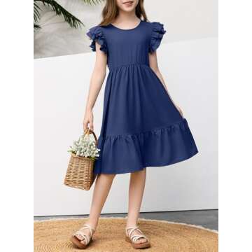 blibean Teen Girl Dress Tween Kid 2024 Semi Formal Boho Outfit Summer Sleeveless Boho Clothes Age 6T-7T (Size 6-7 Year) Dark Blue