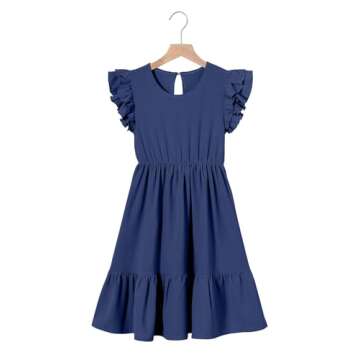 blibean Teen Girl Dress Tween Kid 2024 Semi Formal Boho Outfit Summer Sleeveless Boho Clothes Age 6T-7T (Size 6-7 Year) Dark Blue