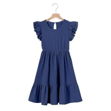 blibean Teen Girl Dress Tween Kid 2024 Semi Formal Boho Outfit Summer Sleeveless Boho Clothes Age 6T-7T (Size 6-7 Year) Dark Blue