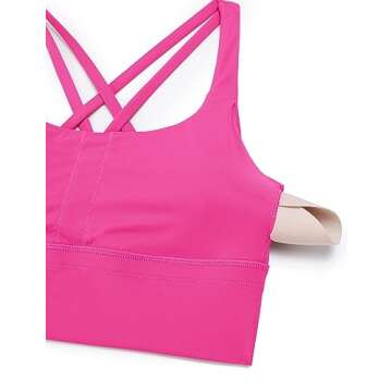 CRZ YOGA Womens Strappy Longline Sports Bra - Medium Impact Criss Cross Yoga Padded Workout Crop Top Hibiscus Purple Large