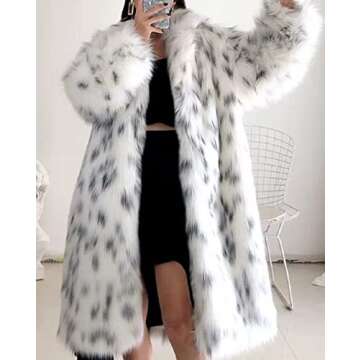 CHARTOU Women's Luxury Fluffy Faux Fur Leopard Open Front Cardigan Long Coat Outwear (Medium, White)