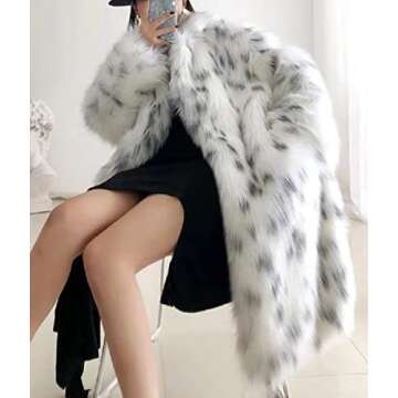 CHARTOU Women's Luxury Fluffy Faux Fur Leopard Open Front Cardigan Long Coat Outwear (Medium, White)