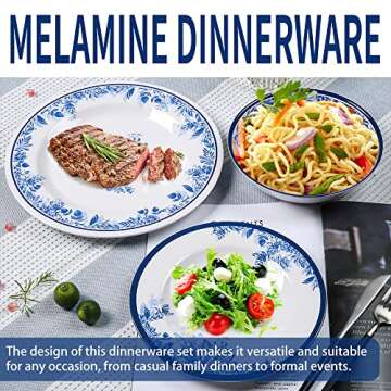 Melamine Dinnerware Sets-12pcs floral dinnerware set Service for 4,Dishwasher Safe, Break-resistant, Indoor and Outdoor Use,Reusable,Traditional Flower