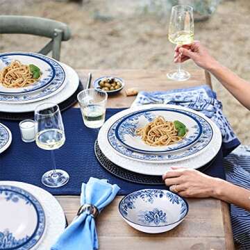 Melamine Dinnerware Sets-12pcs floral dinnerware set Service for 4,Dishwasher Safe, Break-resistant, Indoor and Outdoor Use,Reusable,Traditional Flower