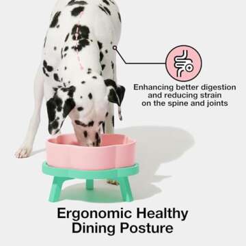 VETRESKA Elevated Dog Bowls Large Breed, 64 OZ Ceramic Raised Dog Bowl with Bamboo Dog Bow Stand, Flower Dog Food Water Bowl Dog Feeding Dish Bowls for Medium/Large Dogs and Cats