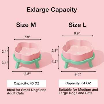 VETRESKA Elevated Dog Bowls Large Breed, 64 OZ Ceramic Raised Dog Bowl with Bamboo Dog Bow Stand, Flower Dog Food Water Bowl Dog Feeding Dish Bowls for Medium/Large Dogs and Cats