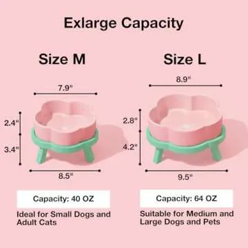 VETRESKA Elevated Dog Bowls Large Breed, 64 OZ Ceramic Raised Dog Bowl with Bamboo Dog Bow Stand, Flower Dog Food Water Bowl Dog Feeding Dish Bowls for Medium/Large Dogs and Cats