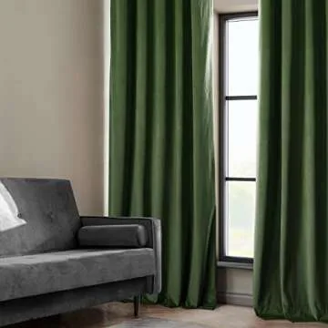 HPD Half Price Drapes Heritage Plush Velvet Curtains 84 Inches Long Room Darkening Curtains for Bedroom & Living Room 50W x 84L, (1 Panel), Eden Green