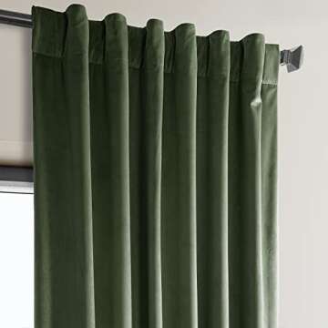 HPD Half Price Drapes Heritage Plush Velvet Curtains 84 Inches Long Room Darkening Curtains for Bedroom & Living Room 50W x 84L, (1 Panel), Eden Green