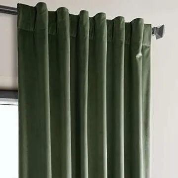 HPD Half Price Drapes Heritage Plush Velvet Curtains 84 Inches Long Room Darkening Curtains for Bedroom & Living Room 50W x 84L, (1 Panel), Eden Green