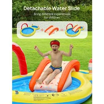 EVAJOY Inflatable Kiddie Pool, 101” x 57” x 24” Play Center with Detachable Slide for Children, Sprinkler, Ball Pit for Indoor Usage, Easy Setup for Garden, Backyard