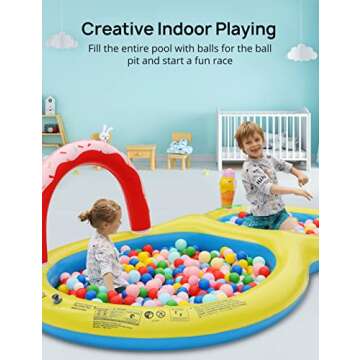 EVAJOY Inflatable Kiddie Pool, 101” x 57” x 24” Play Center with Detachable Slide for Children, Sprinkler, Ball Pit for Indoor Usage, Easy Setup for Garden, Backyard