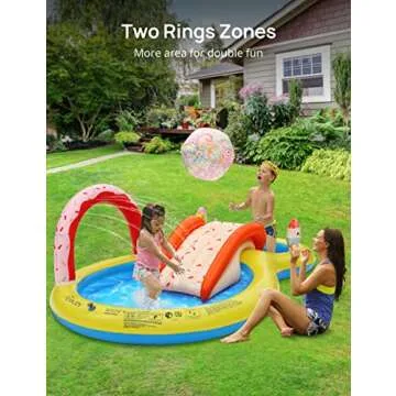 EVAJOY Inflatable Kiddie Pool, 101” x 57” x 24” Play Center with Detachable Slide for Children, Sprinkler, Ball Pit for Indoor Usage, Easy Setup for Garden, Backyard