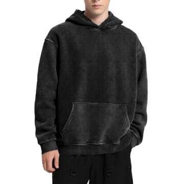 FAIABLE Mens Hoodies Pullover Oversized Hoodie Plush Fleece Hooded Sweatshirt Vintage Heavyweight Ho...