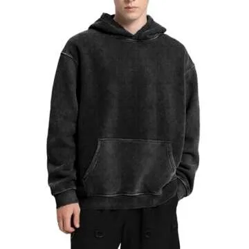 FAIABLE Mens Hoodies Pullover Oversized Hoodie Plush Fleece Hooded Sweatshirt Vintage Heavyweight Ho...