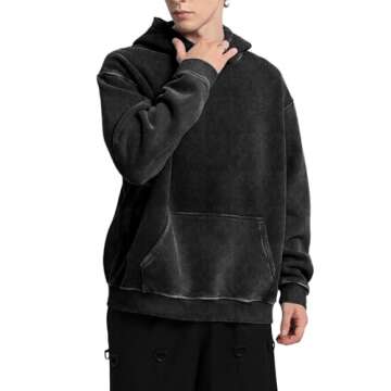 FAIABLE Mens Hoodies Pullover Oversized Hoodie Plush Fleece Hooded Sweatshirt Vintage Heavyweight Hoodie Cotton Big and Tall Hoodies for Men Couples Winter Autumn Workout College Streetwear Black