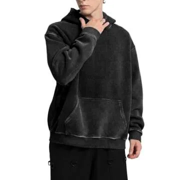FAIABLE Mens Hoodies Pullover Oversized Hoodie Plush Fleece Hooded Sweatshirt Vintage Heavyweight Hoodie Cotton Big and Tall Hoodies for Men Couples Winter Autumn Workout College Streetwear Black