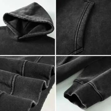 FAIABLE Mens Hoodies Pullover Oversized Hoodie Plush Fleece Hooded Sweatshirt Vintage Heavyweight Hoodie Cotton Big and Tall Hoodies for Men Couples Winter Autumn Workout College Streetwear Black