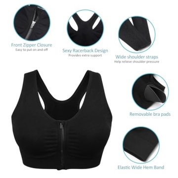 Wireless Front Zip Sports Bra Pack for Women