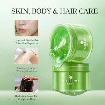 Aloderma Organic Aloe Vera Gel for Face & Body, 96% Pure Aloe Gel Made within 12 Hours of Harvest, Ideal for Skin, Scalp, & Hair Hydration, Calming Moisturizer for Soothing After Sun Care Relief, 7oz
