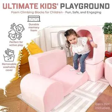 ZYSMALAT Foam Climbing Blocks for Toddlers 1-3 Inside - Soft Play Climb and Crawl Activity Play Set - Luxury Velvet Indoor Soft Playset for Baby 6-12 Months - 5 PCS - Balls NOT Included - Pink