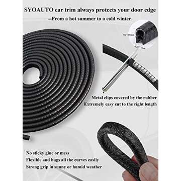 SYOAUTO 65Ft(20M) Door Edge Guard Black Car Door Edge Guards Door Edge Protector for Cars Rubber Auto Door Trim U Shape Build in Metal Sheet No Need Adhesive Easy to Cut Door Guards for Most Cars