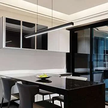 JAYMP 47" Linear Pendant Light LED Modern Chandelier Nordic Restaurant Dining Room Island Light Office Bar Hanging Lamp 4500K Natural White Light (Black, L47.2 inches)