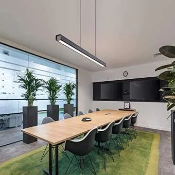 JAYMP 47" Linear Pendant Light LED Modern Chandelier Nordic Restaurant Dining Room Island Light Office Bar Hanging Lamp 4500K Natural White Light (Black, L47.2 inches)