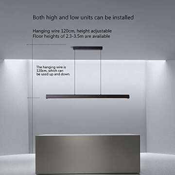 JAYMP 47" Linear Pendant Light LED Modern Chandelier Nordic Restaurant Dining Room Island Light Office Bar Hanging Lamp 4500K Natural White Light (Black, L47.2 inches)