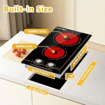 Cusinesync Portable Electric Cooktop 12 Inch, 2 Burner, 9 Power Levels, Auto Shutdown