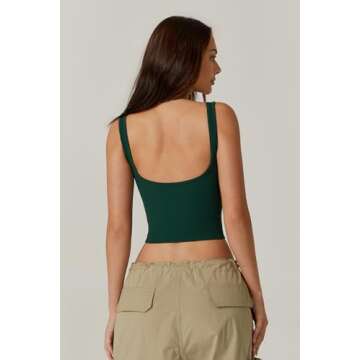 QINSEN Women's Sleeveless Tops Medium Support Crop Top Seamless Ribbed Sports Bra Green S