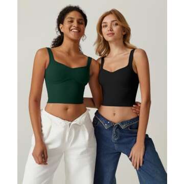 QINSEN Women's Sleeveless Tops Medium Support Crop Top Seamless Ribbed Sports Bra Green S