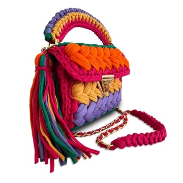 CHQEL Evening Clutch Bag for Women, Handmade Crochet Wedding Party Purse, Small Flap Formal Crossbody Handbag Evening Clutch (MULTI color)