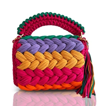 CHQEL Evening Clutch Bag for Women, Handmade Crochet Wedding Party Purse, Small Flap Formal Crossbody Handbag Evening Clutch (MULTI color)