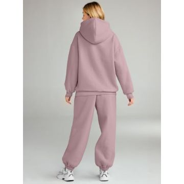 AUTOMET Sweatsuits Women 2 Piece Outfit Lounge Two Piece Sets Fall Fashion 2025 Tracksuits Oversized Sweatshirt and Sweatpants Casual Teen Girls Clothing DarkPink M