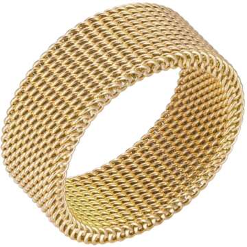 Jude Jewelers 8mm Stainless Steel Wire Mesh Simple Plain Wedding Band Ring (Gold, 9)