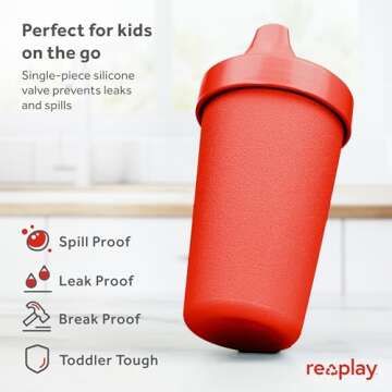 Re-Play Made in USA 10 Oz. Sippy Cups for Toddlers, Pack of 6 - Reusable Spill Proof Cups for Kids, ...