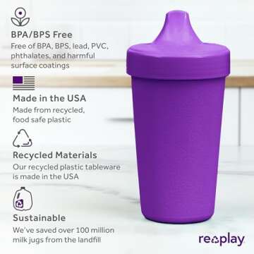 Re-Play Made in USA 10 Oz. Sippy Cups for Toddlers, Pack of 6 - Reusable Spill Proof Cups for Kids, Dishwasher/Microwave Safe - Hard Spout Sippy Cups for Toddlers 3.13" x 6.25", Crayon Box