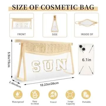 Small Boho Straw Clear Sun Makeup Bags for Women&Girls, Zipper Cosmetic Bag Chenille Varsity Letter ...