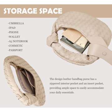 Leather Woven Bag for Women, Woven Knot Clutch Bag, Dumpling Bag Hobo Bag, Vegan Leather Top Handle Bag, Leather Purse Tote Handbag, Evening Bag, Braided Bag,Beige