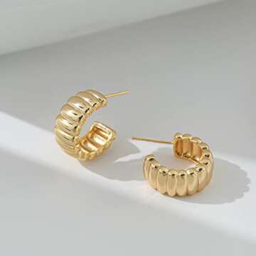 INNERDIVA Gold Hoop Earrings For Women Cute Gold Earrings Chunky Hoop Earrings Imitation Pearl Earrings Costume Jewelry Gift (Gold Hoop 3)