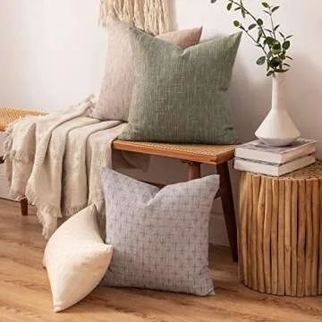 MIULEE Pack of 2 Decorative Burlap Linen Throw Pillow Covers Modern Farmhouse Pillowcase Rustic Woven Textured Cushion Cover for Sofa Couch Bed (18''x18'', Khaki)