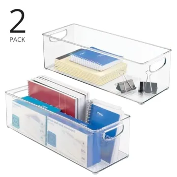 mDesign Clear Plastic Desk Organizer Bins for Supplies