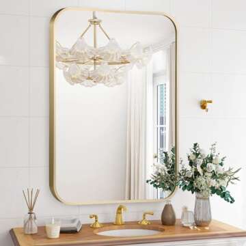 TITAMEG 22x30 Inch Bathroom Mirror for Wall,Matte Gold Framed Rectangle Mirror with Rounded Corner,A...