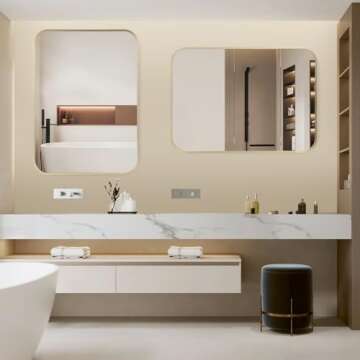 TITAMEG 22x30 Inch Bathroom Mirror for Wall,Matte Gold Framed Rectangle Mirror with Rounded Corner,Aluminum Alloy Framed Brushed Wall Mirror for Bedroom or Living Room,Vertical or Horizontal