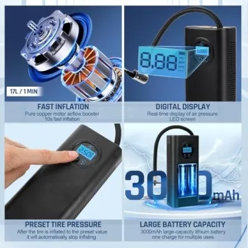 Compact Cordless Tire Inflator for All Vehicles and Sports