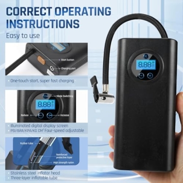 Compact Cordless Tire Inflator for All Vehicles and Sports